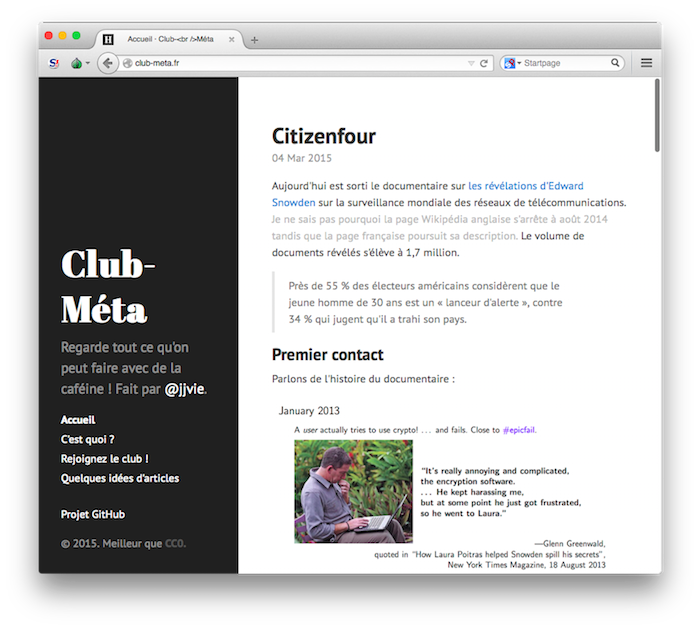 La page de Club-Méta sur TorBrowser.